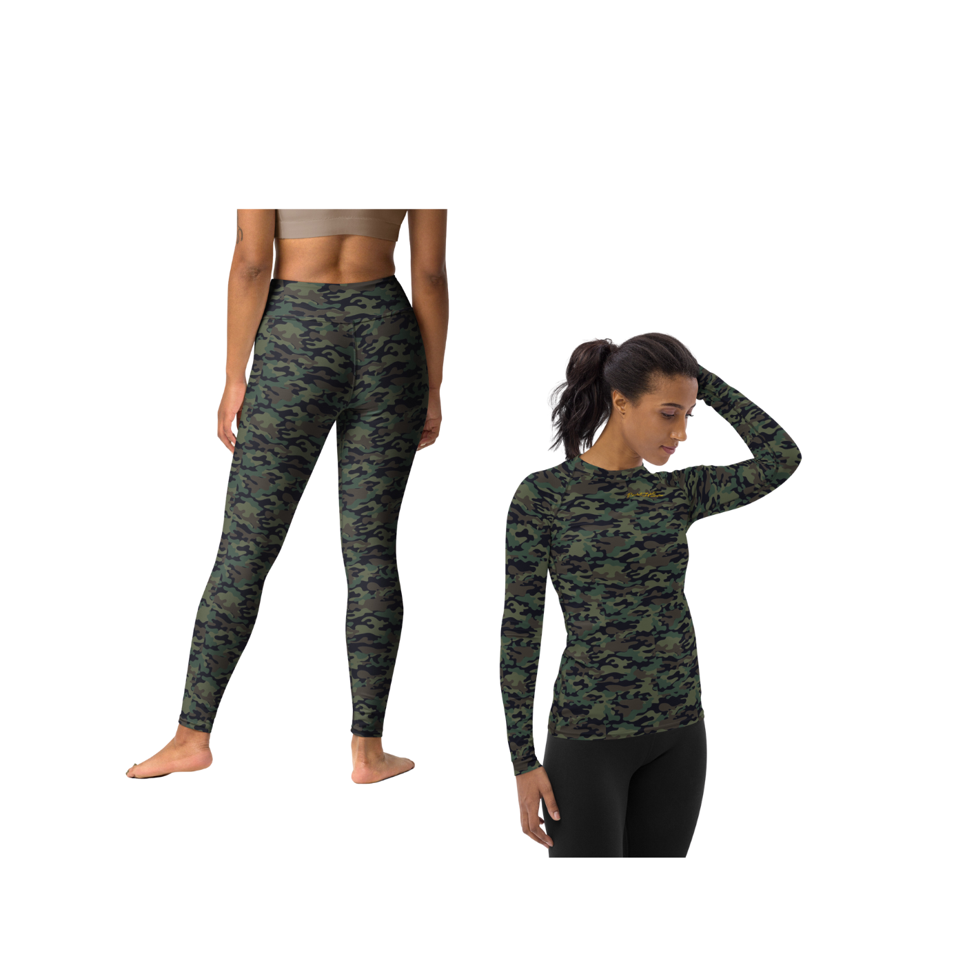 Army Fatigue Wide High Waistband Leggings & Rash Set Benephant.com