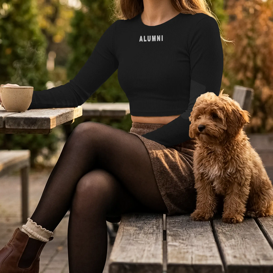 Alumni Embroidered Micro Rib Crop LS Shirt