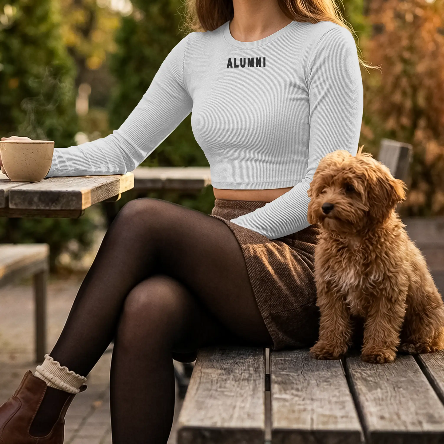 Alumni Embroidered Micro Rib Crop LS Shirt