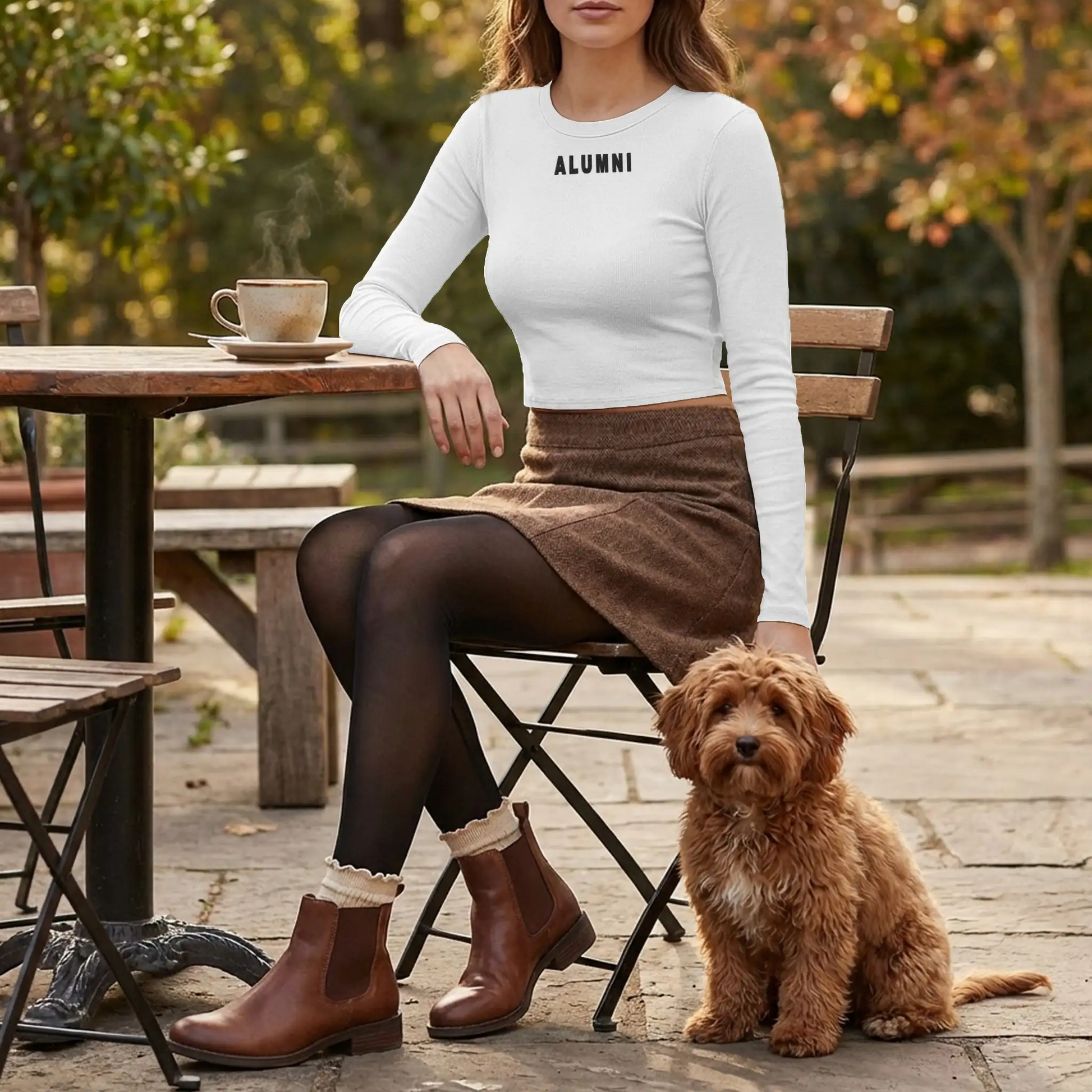 Alumni Embroidered Micro Rib Crop LS Shirt