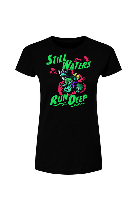 Still Waters Slim Fit T Shirt — Black / Green-Pink