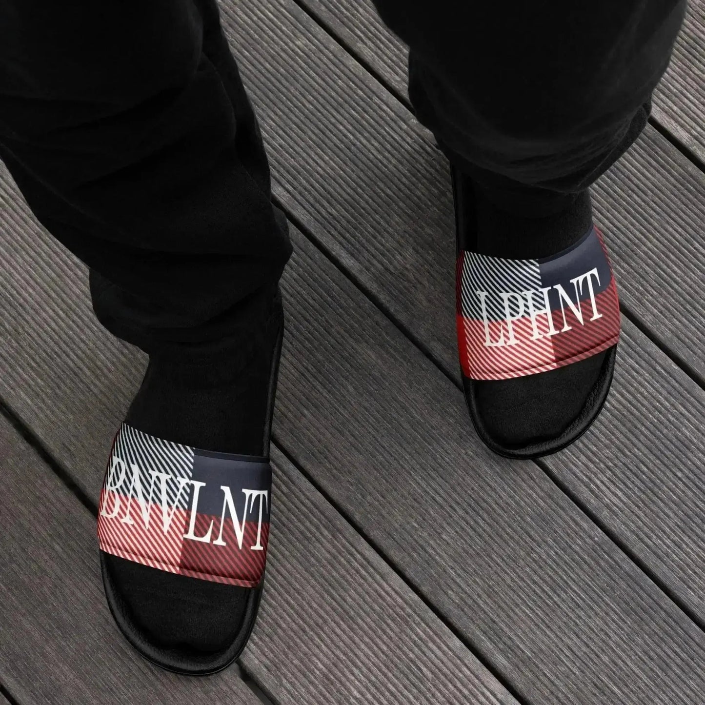 BNVLNT LPHNT Red White & Blue Mens Slides Benephant.com