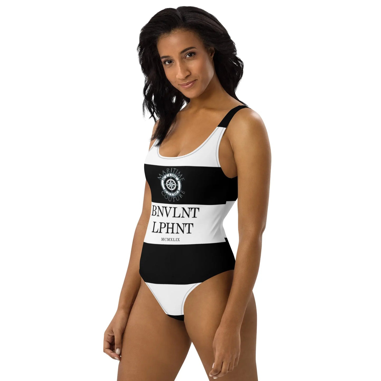 Maritime Couture One-Piece Swimsuit (Black & White) Benephant.com