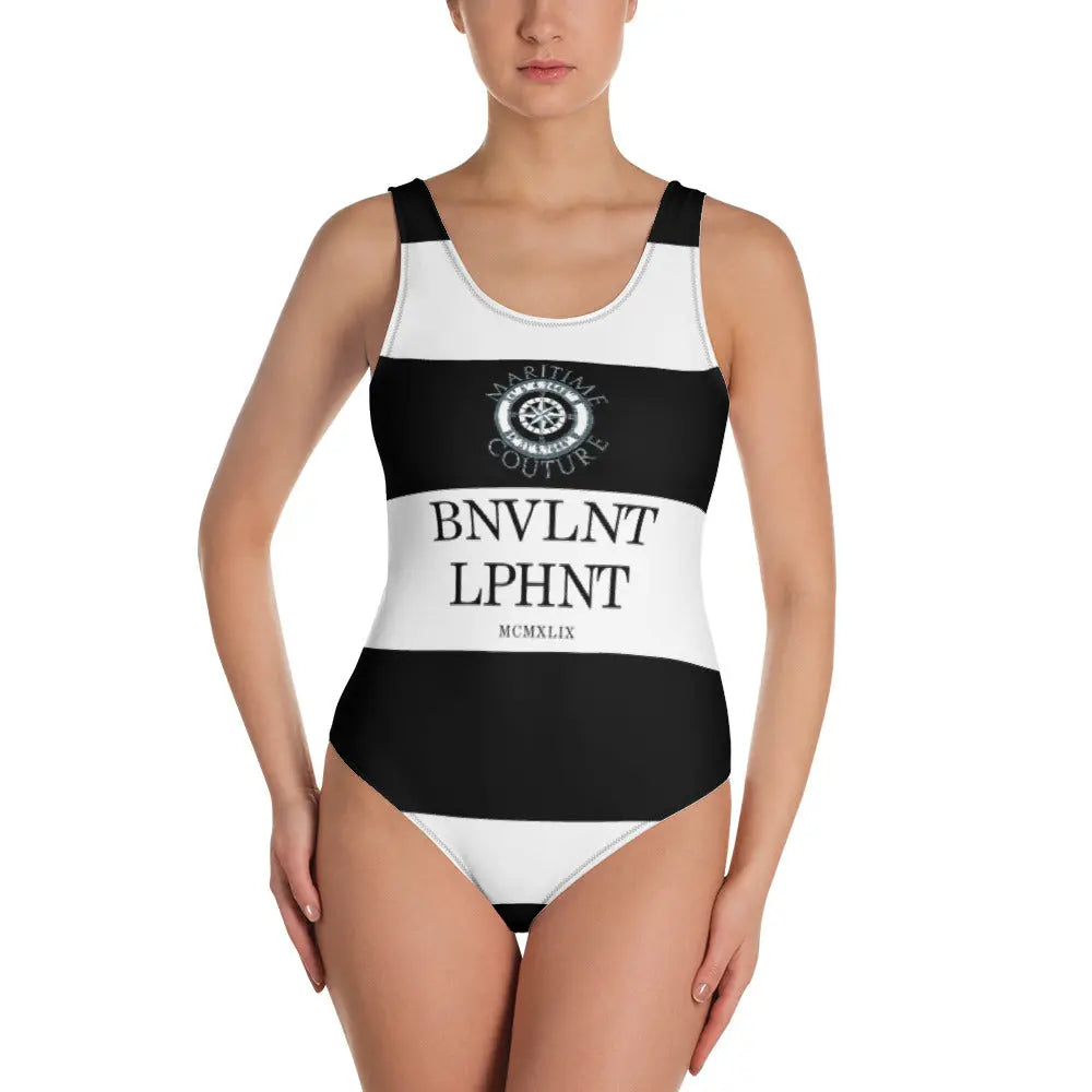 Maritime Couture One-Piece Swimsuit (Black & White) Benephant.com