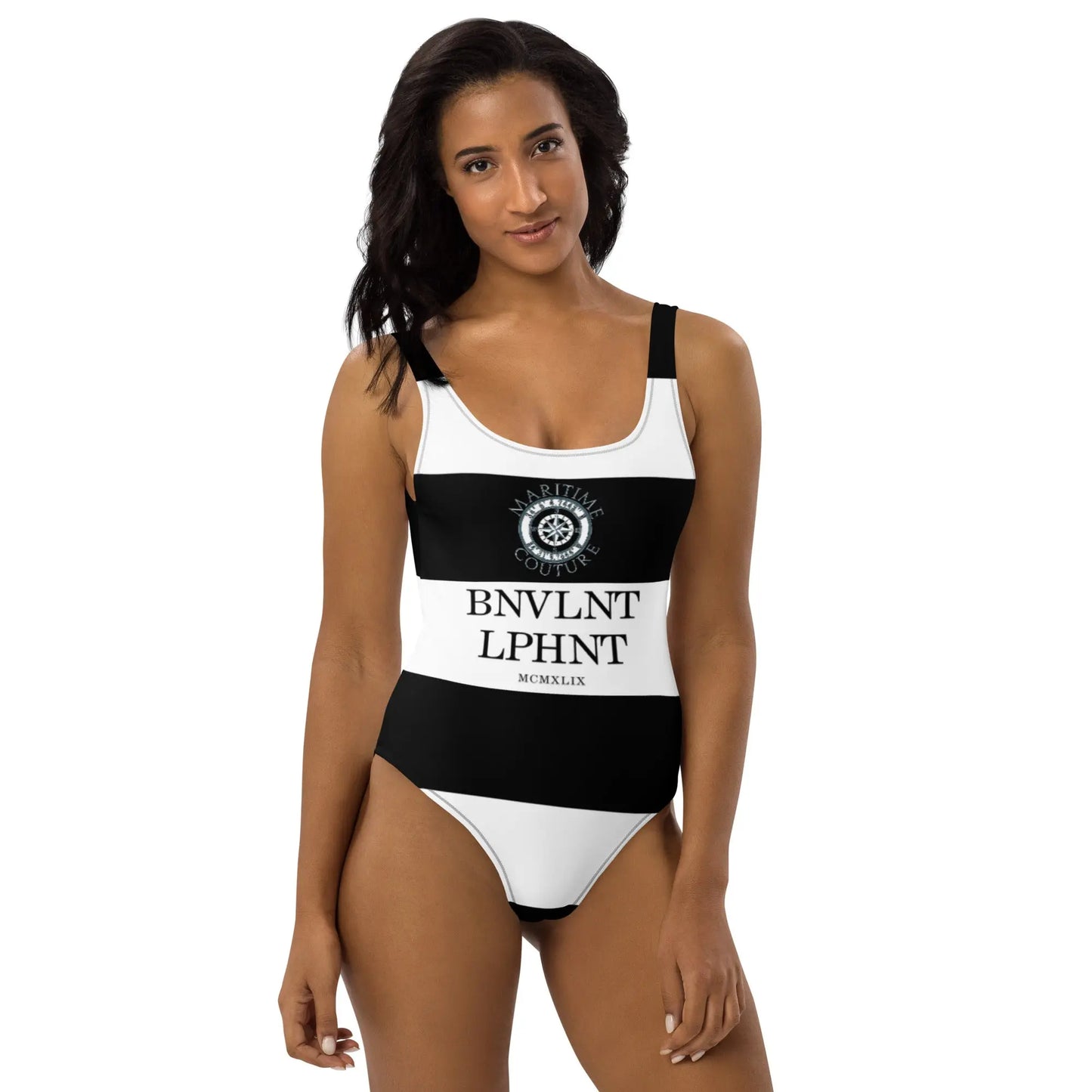 Maritime Couture One-Piece Swimsuit (Black & White) Benephant.com