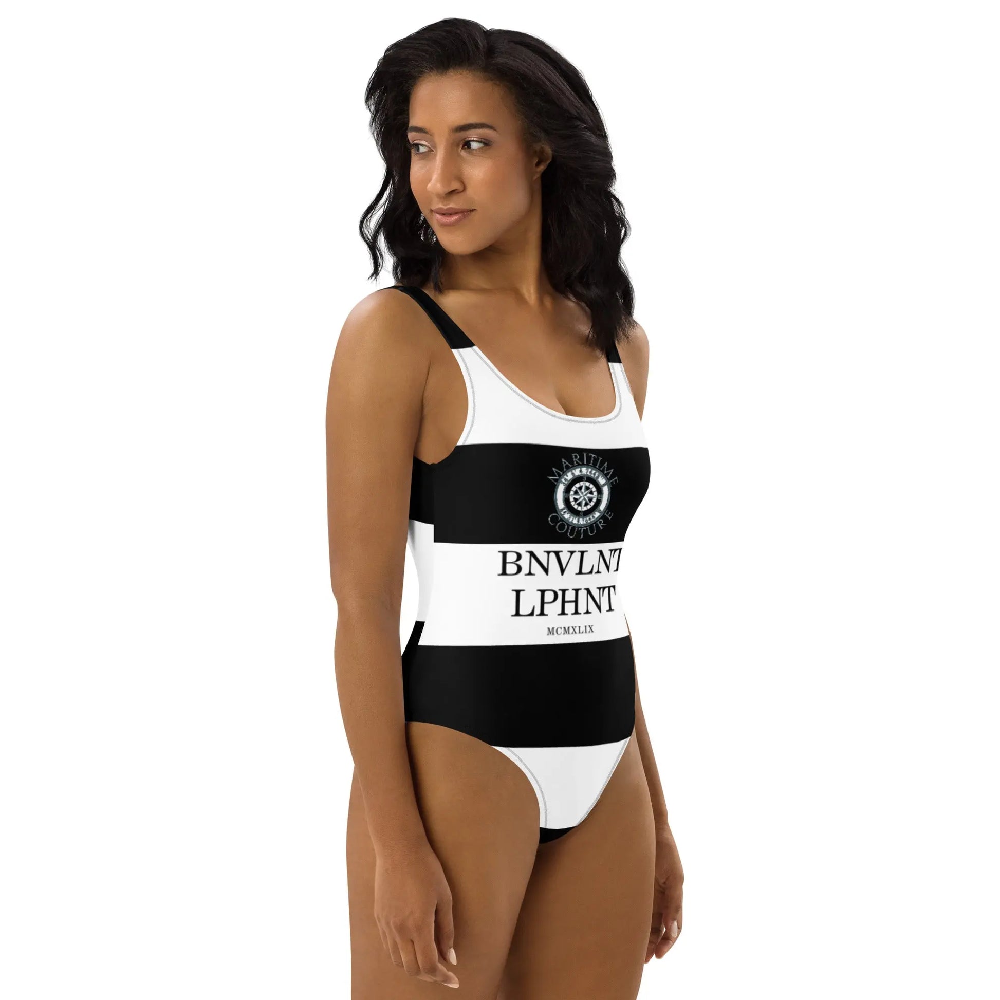 Maritime Couture One-Piece Swimsuit (Black & White) Benephant.com