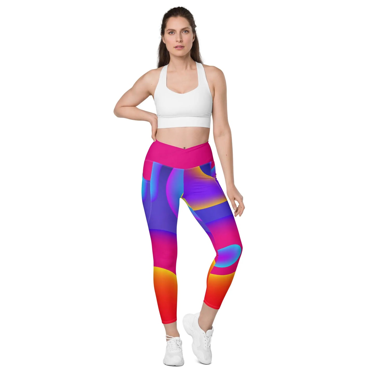 Womens Neon Crossover Leggings with Pockets (Set) Benephant.com