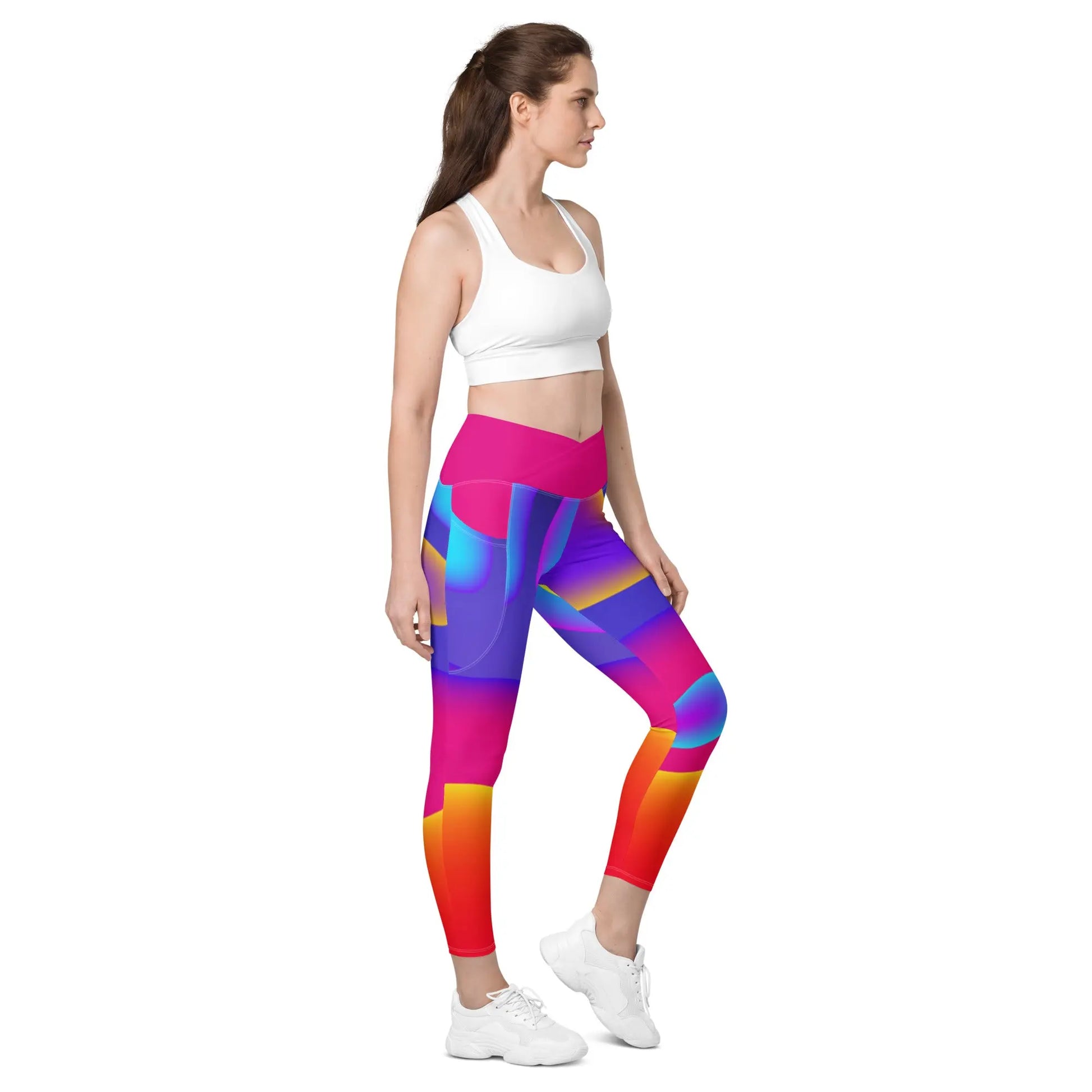 Womens Neon Crossover Leggings with Pockets (Set) Benephant.com