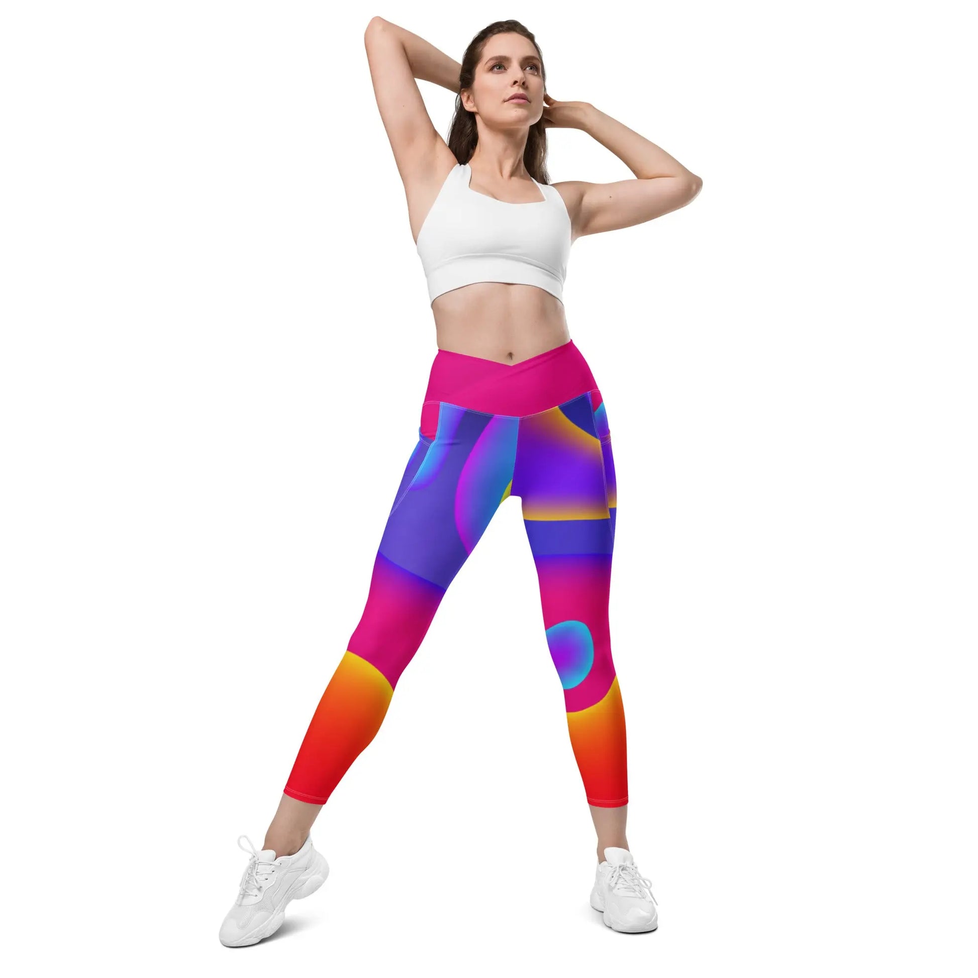 Womens Neon Crossover Leggings with Pockets (Set) Benephant.com