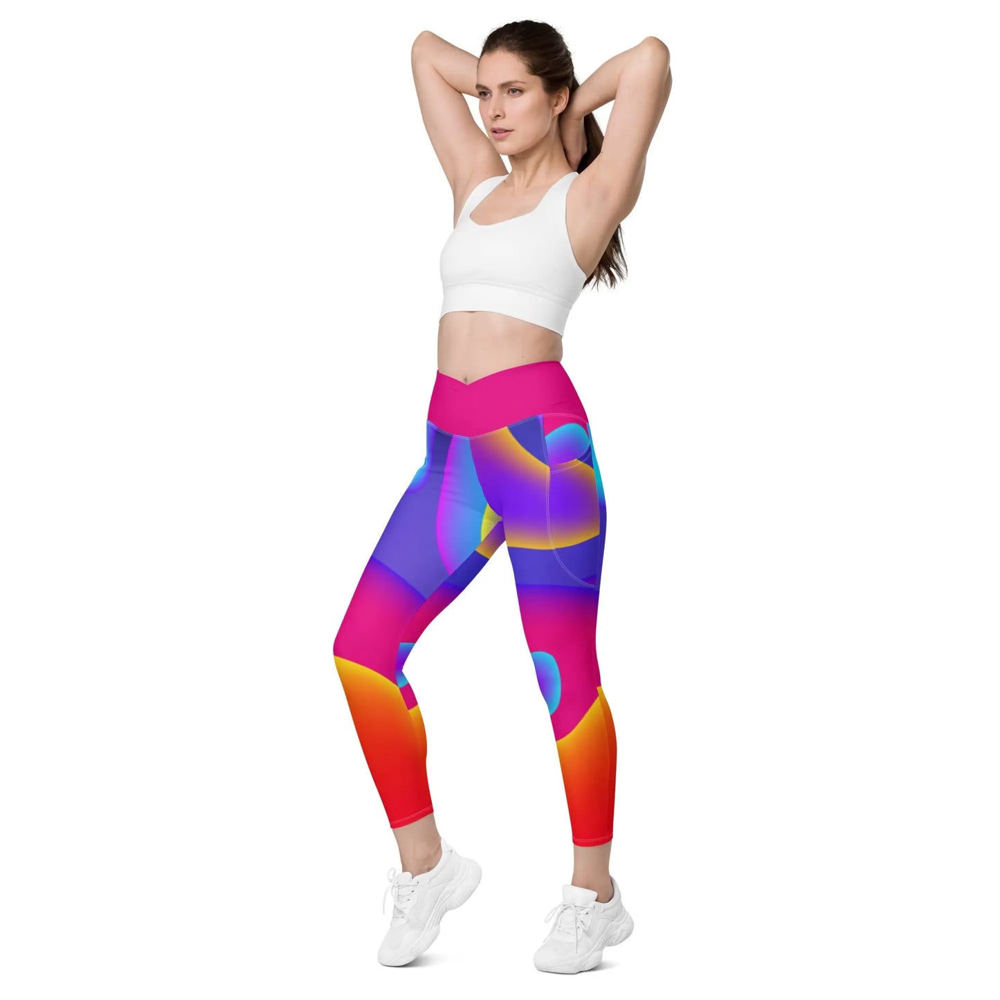 Womens Neon Crossover Leggings with Pockets (Set) Benephant.com